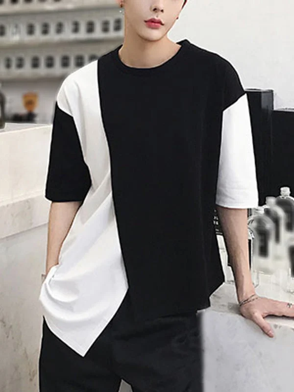 Aonga - Mens Irregular Contrast Color Half-sleeve T-ShirtsG