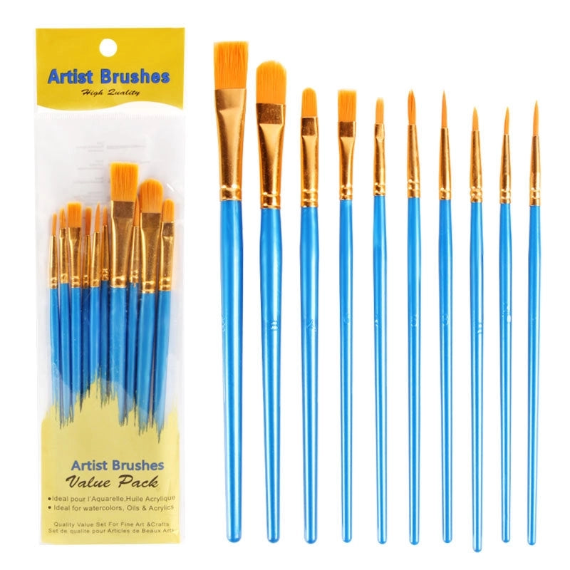 New 10 Blue Plastic Painting Oil Painting Brush Set