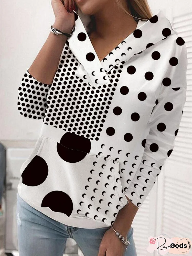 Women Polka Dots Casual Winter Polyester Micro-Elasticity Long Sleeve H-Line Regular Size Sweatshirts