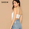 SHEIN Sexy White Fringe Detail Crop Cami Spaghetti Strap Plain Stretchy Top Women 2019 Summer Party Highstreet 2019 Vests