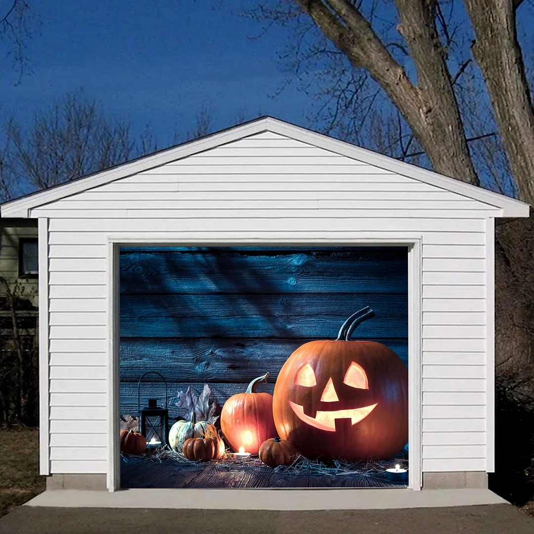 Halloween Carved Pumpkin Jack Lantern Garage Door Banner Mural 