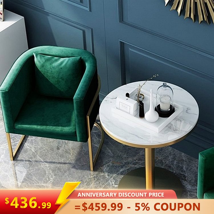 Homemys Green Accent Chair Upholstered Arm Chair Metal in Gold Finish