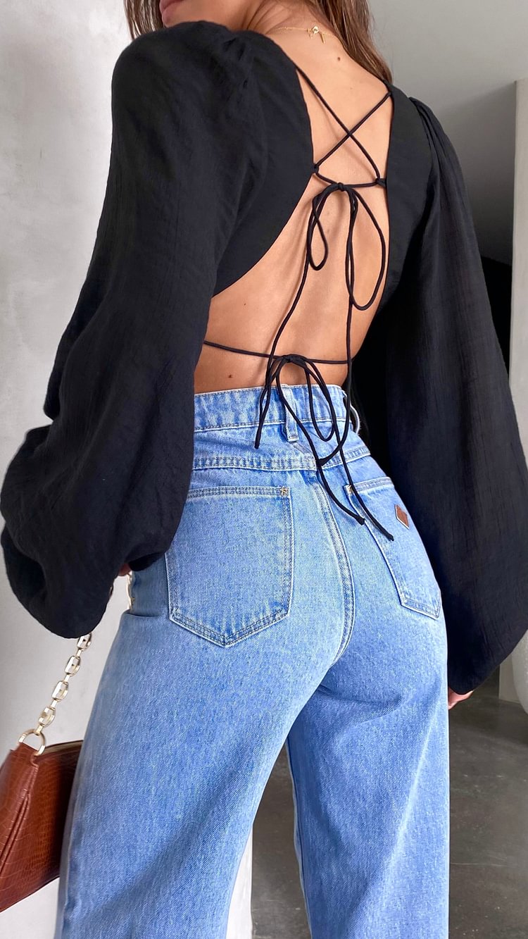 Relaxed Fit Black Chelsea Backless Crop Top