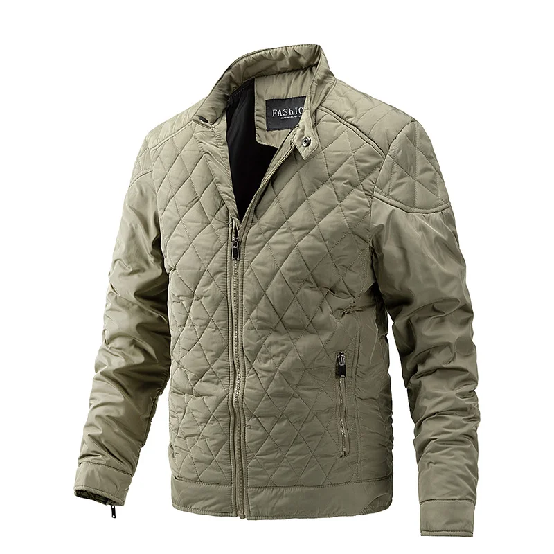 Men's Light Cotton Quilt Jacket Casual Rhombus Stand-up Collar Jacket Cotton-padded Jacket