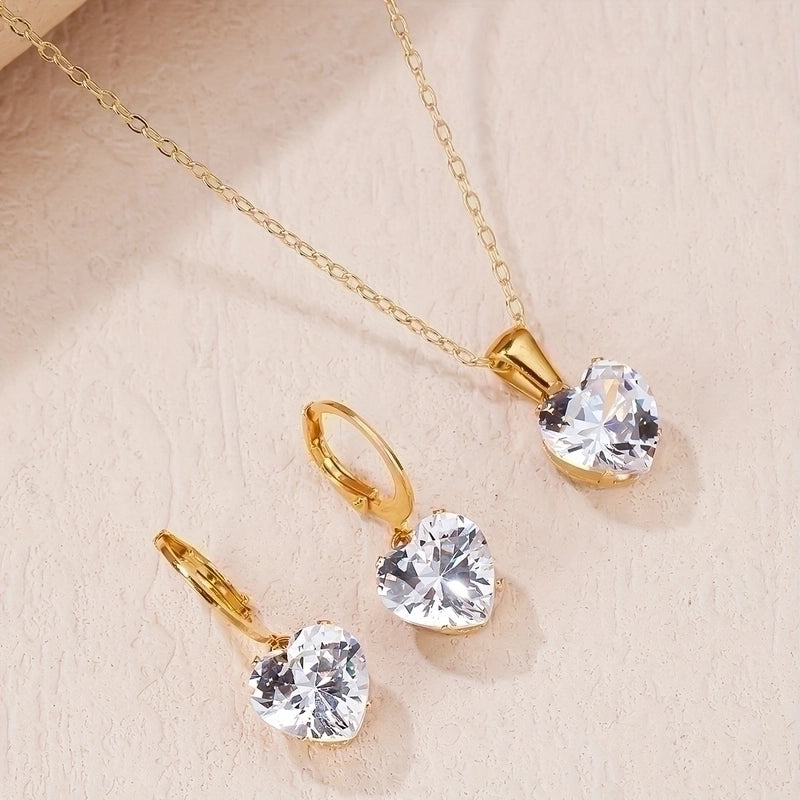 Luxurious Minimalist Heart Shape 304 Stainless Steel Zircon Gold Plated Plating Inlay Necklace