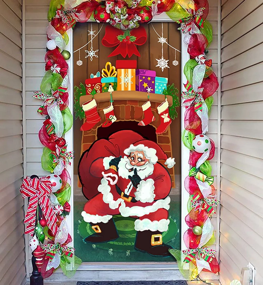 Christmas Santa with Gifts Window Door Cover Holiday House Decoration