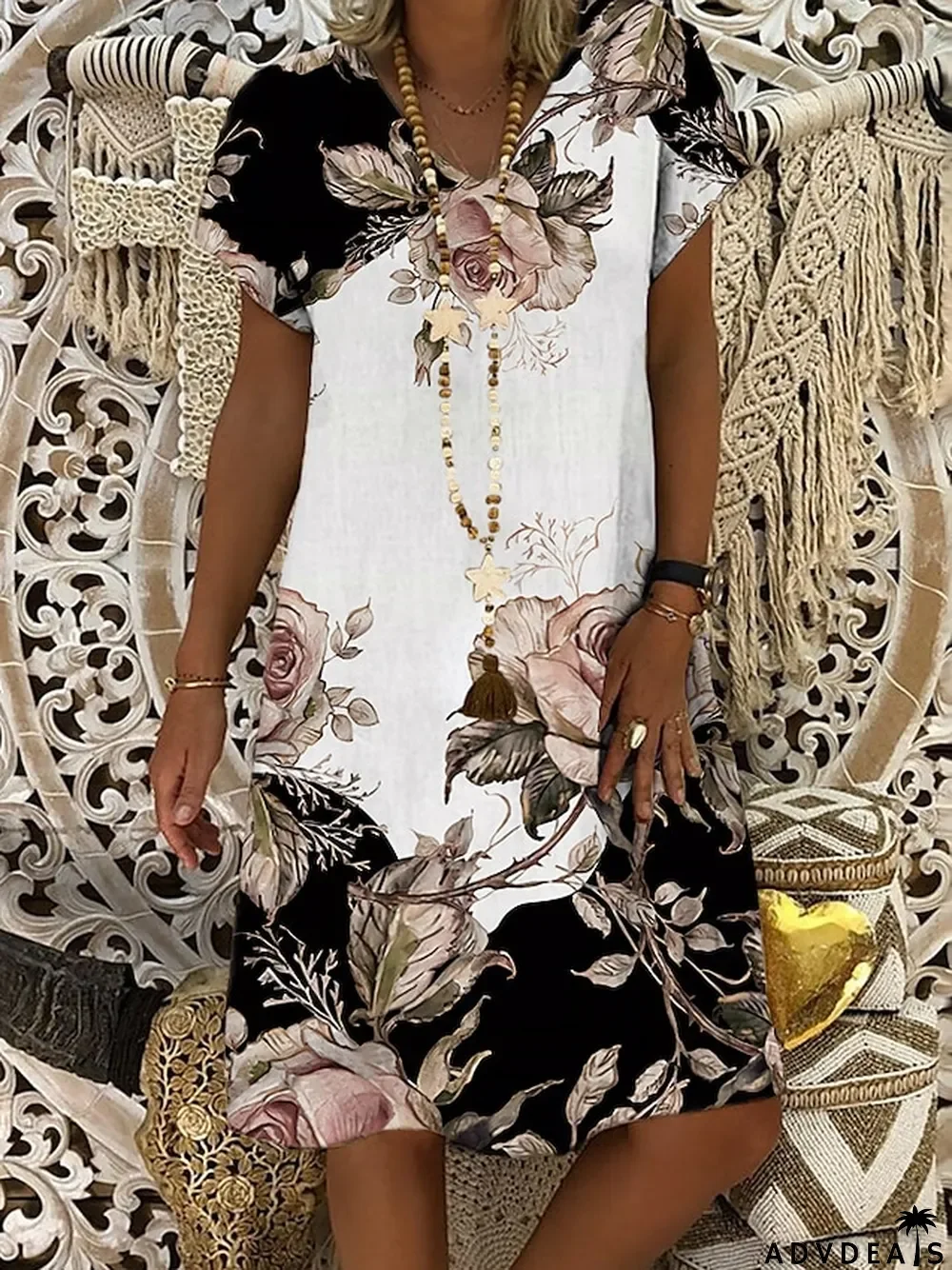 Women's Casual Dress Shift Dress Midi Dress White Blue Green Short Sleeve Flower Print Summer Spring V Neck Basic Vacation Summer Dress S M L XL XXL 3XL