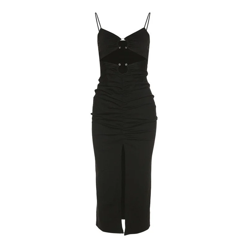 Billlnai  2023  HOT Summer For Tank Strap Women'S Clothes Cutout Casual Evening Party Sexy Prom Black Split Basic Corset Bodycon Maxi Dress