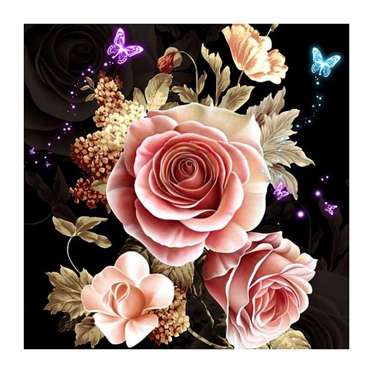 Butterfly Flowers Round Part Drill Diamond Painting 30X30CM(Canvas) gbfke