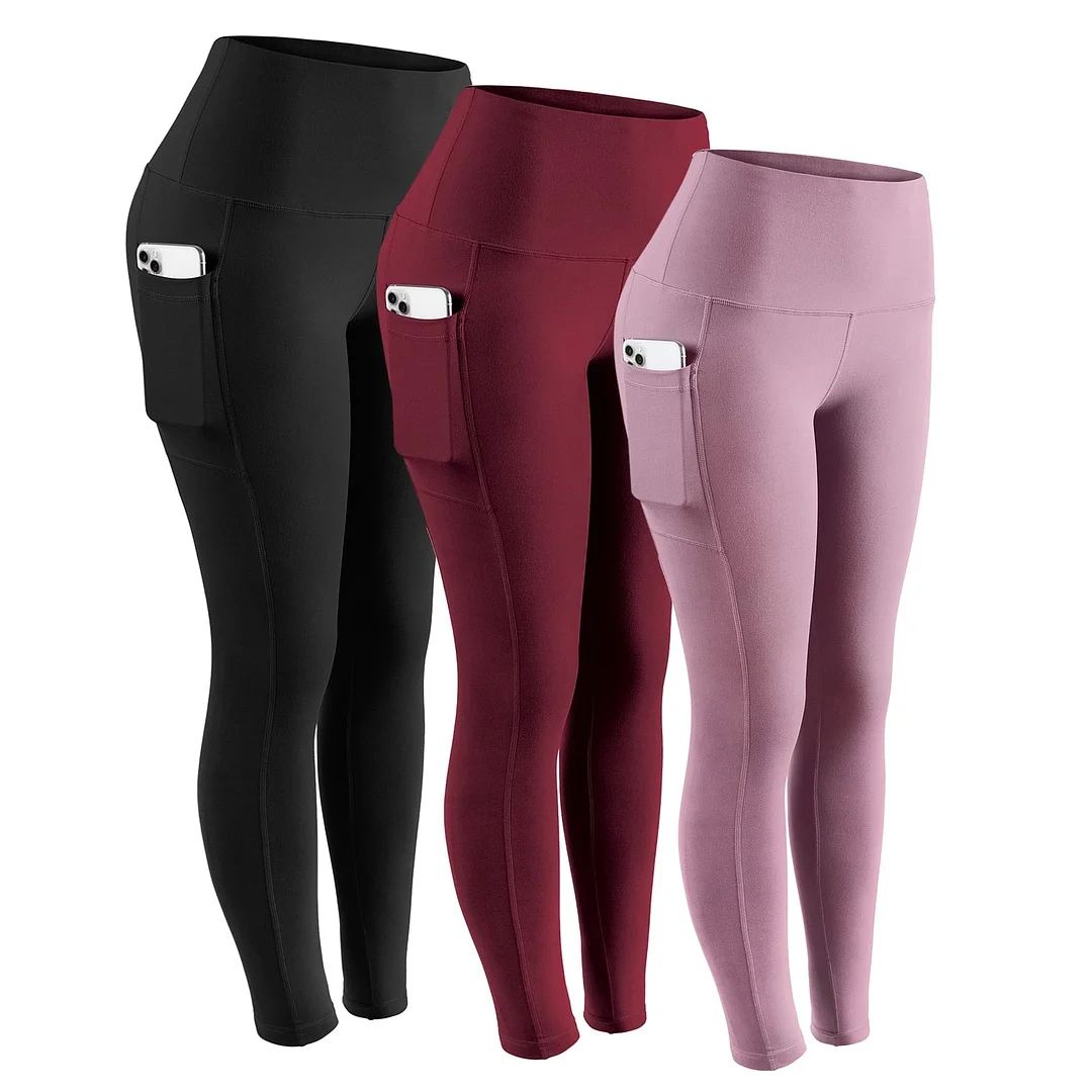 ATHVOTAR Middle Waist Leggings With Pocket Elastic Women Leisure Type Push Up Leggings Women Gym Hip Fitness Pants