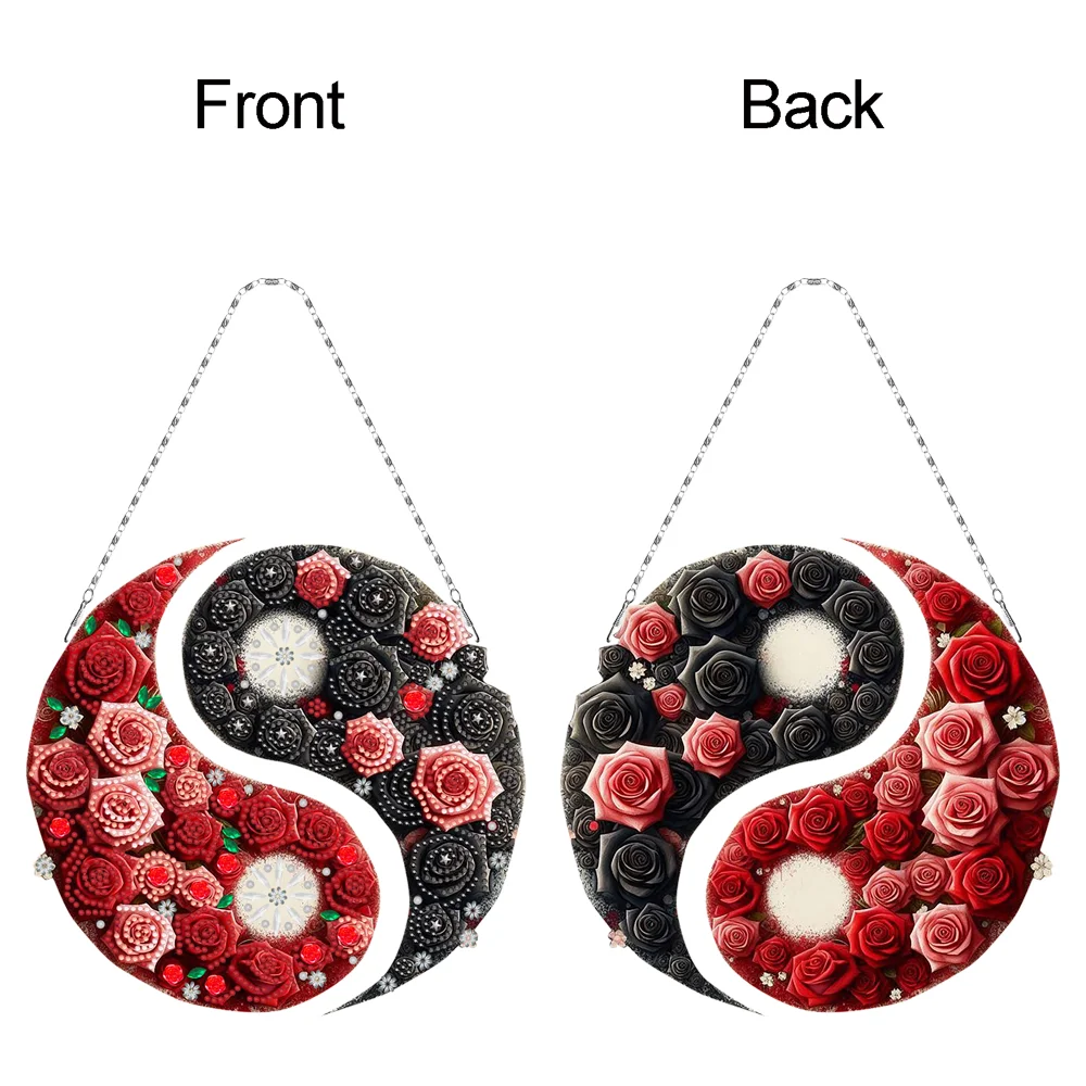 Rose Yin Yang 2D Flat DIY Diamond Painting Set Diamond Art Pendant Home Decor