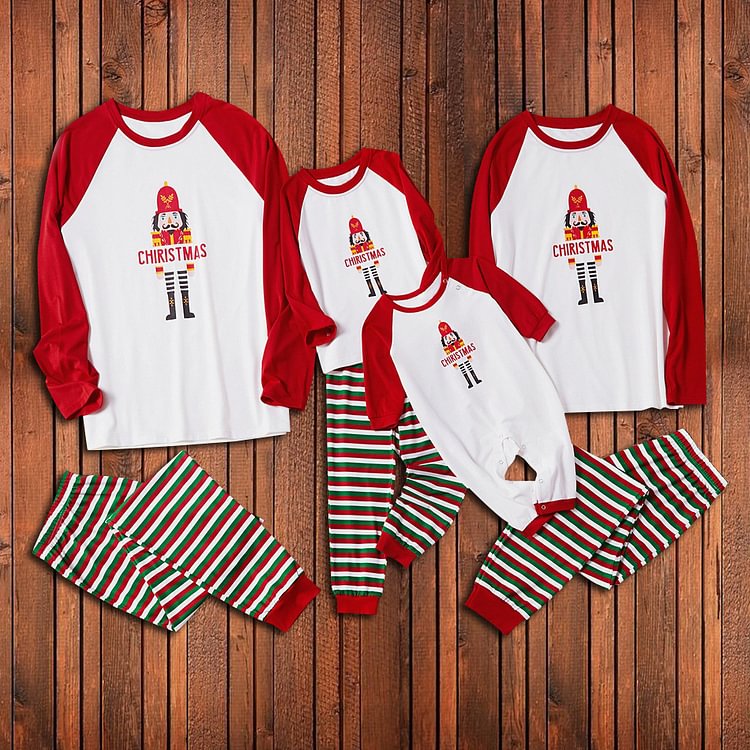 Christmas Nutcracker Red Stripes Print Family Matching Pajamas Set
