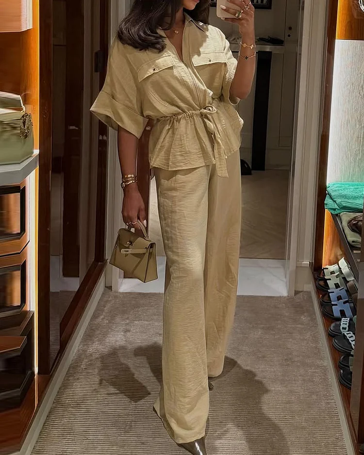 Lapel tie solid color two piece suit