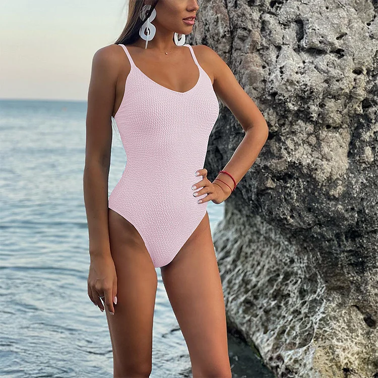 Sling Solid Color One Piece Swimsuit