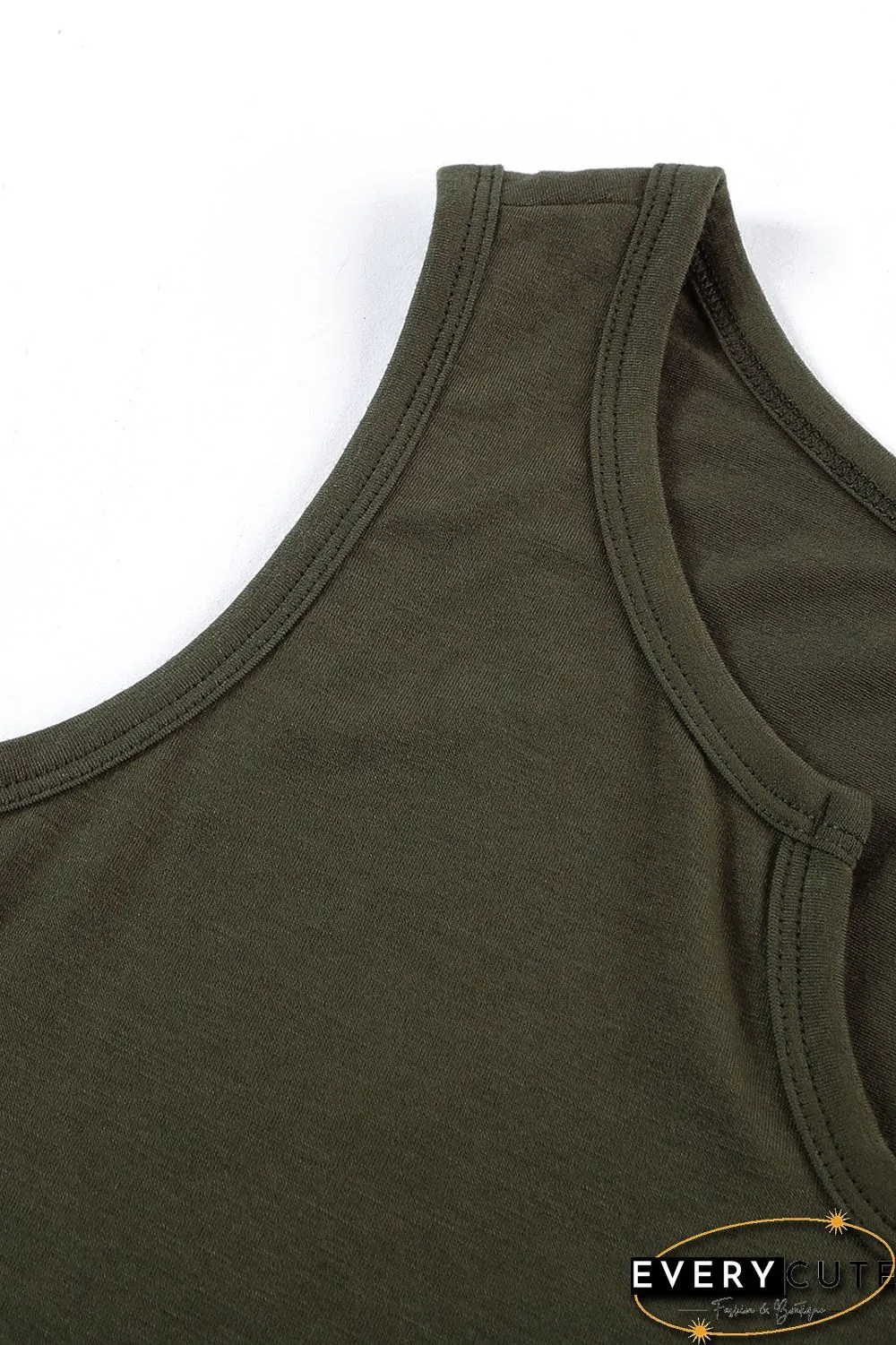 Green Split Neck Drawstring Waist Sleeveless Jumpsuit