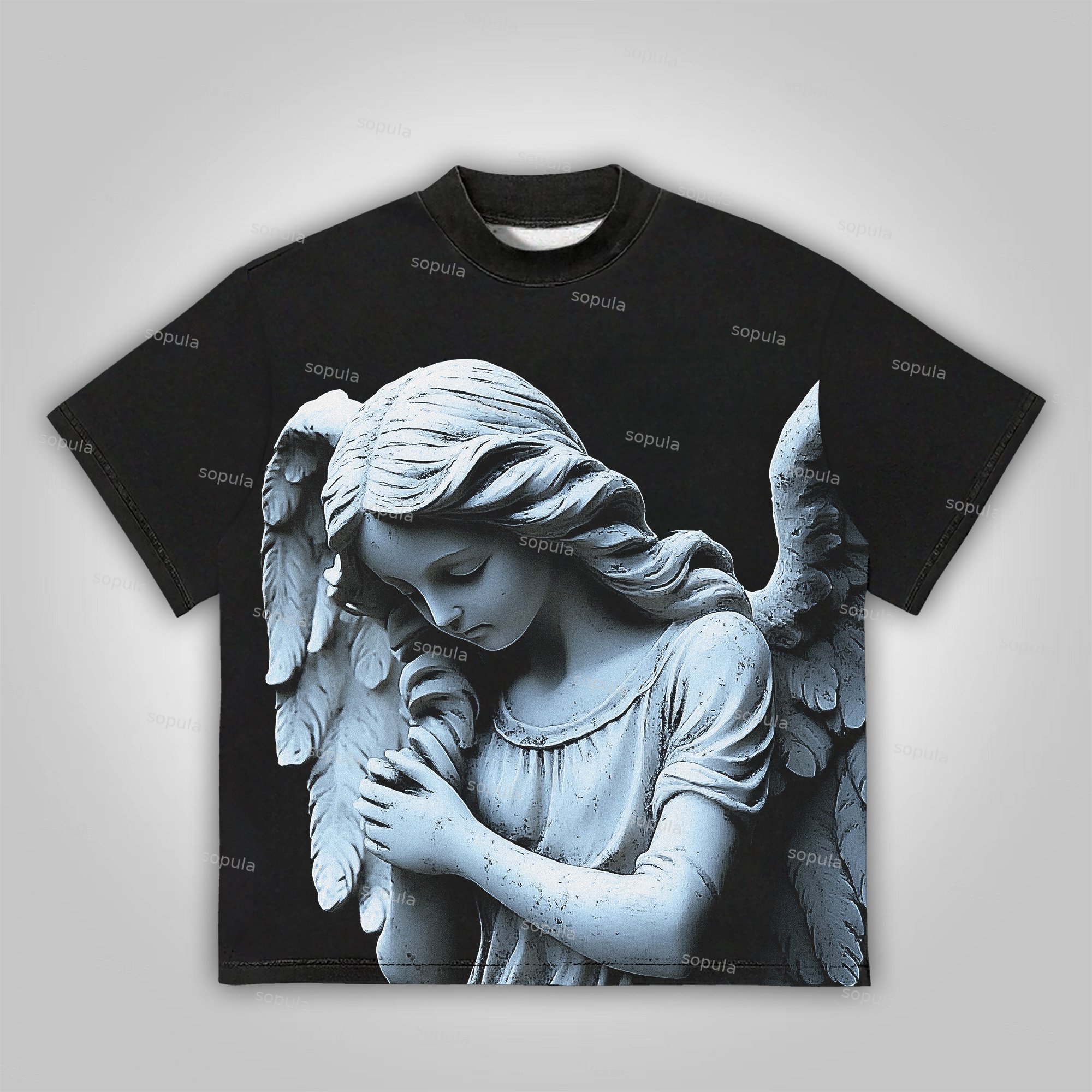 Sopula Fully Printed Vintage Broken Angel Statue Graphic Cotton T-shirt - SOPULA