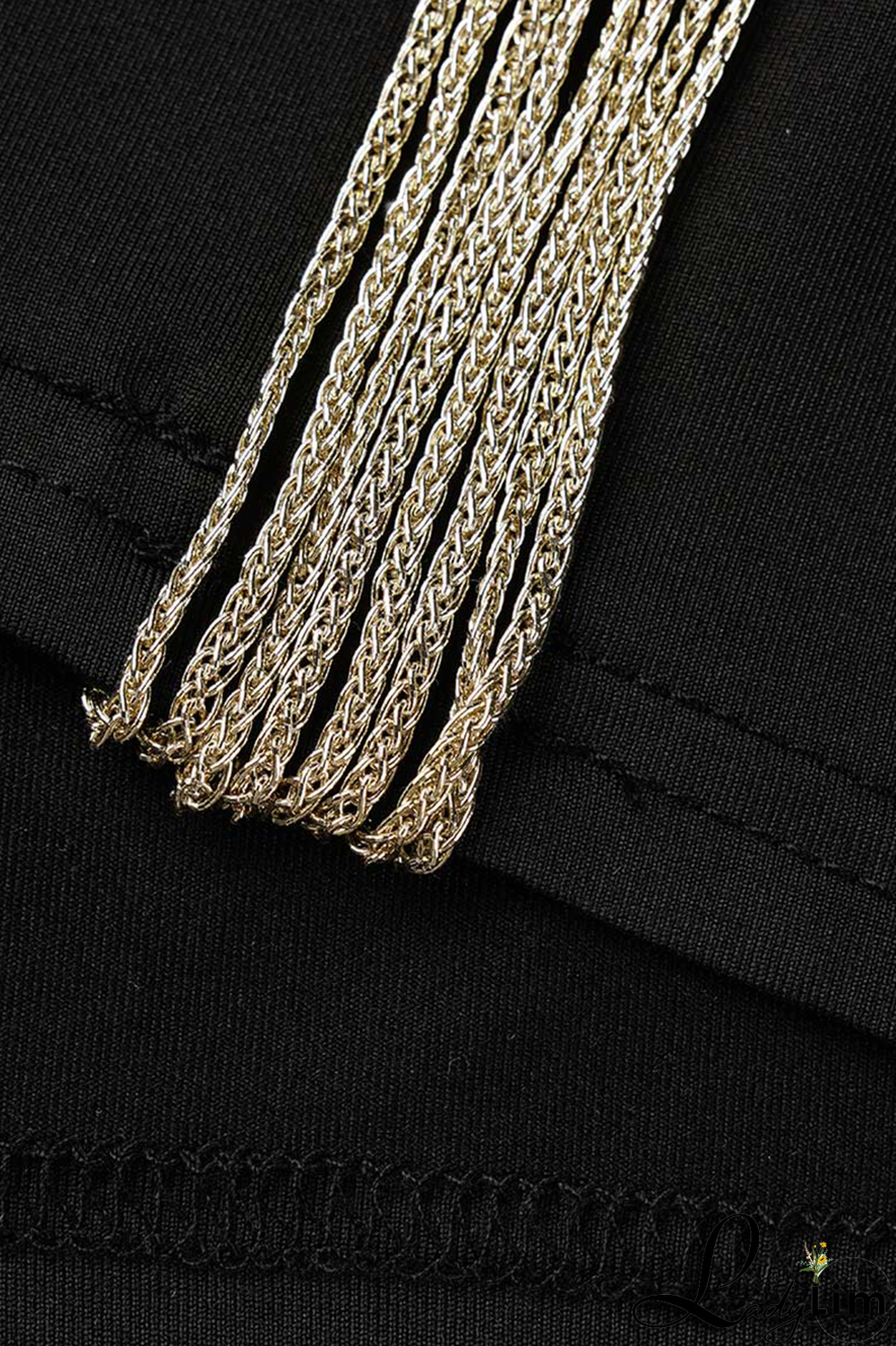 Black Casual Solid Chains O Neck Pencil Skirt Dresses