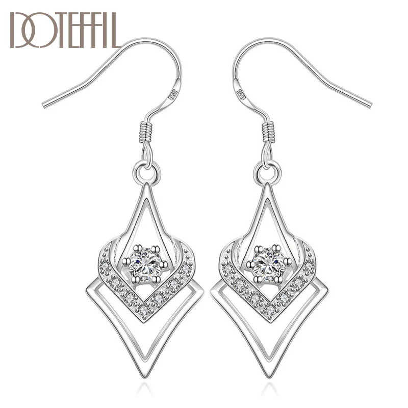 DOTEFFIL 925 Sterling Silver AAA Zircon Geometry Earrings Charm Women Jewelry 