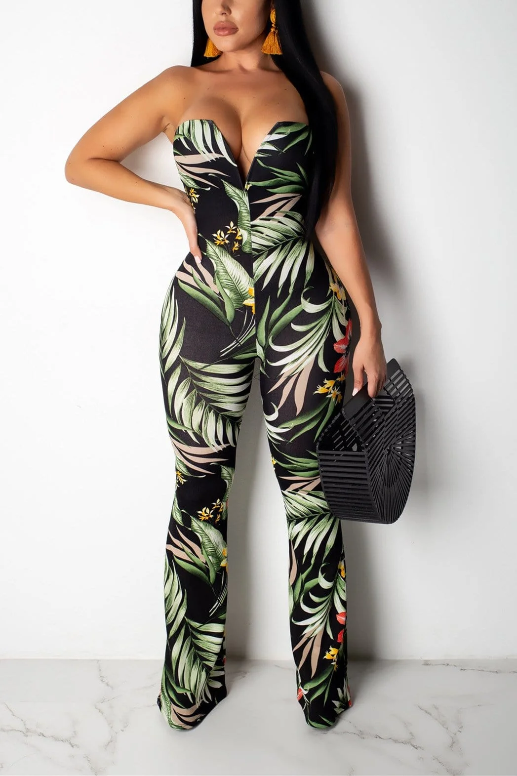Sexy Print Strapless Tight-Fitting  Jumpsuit