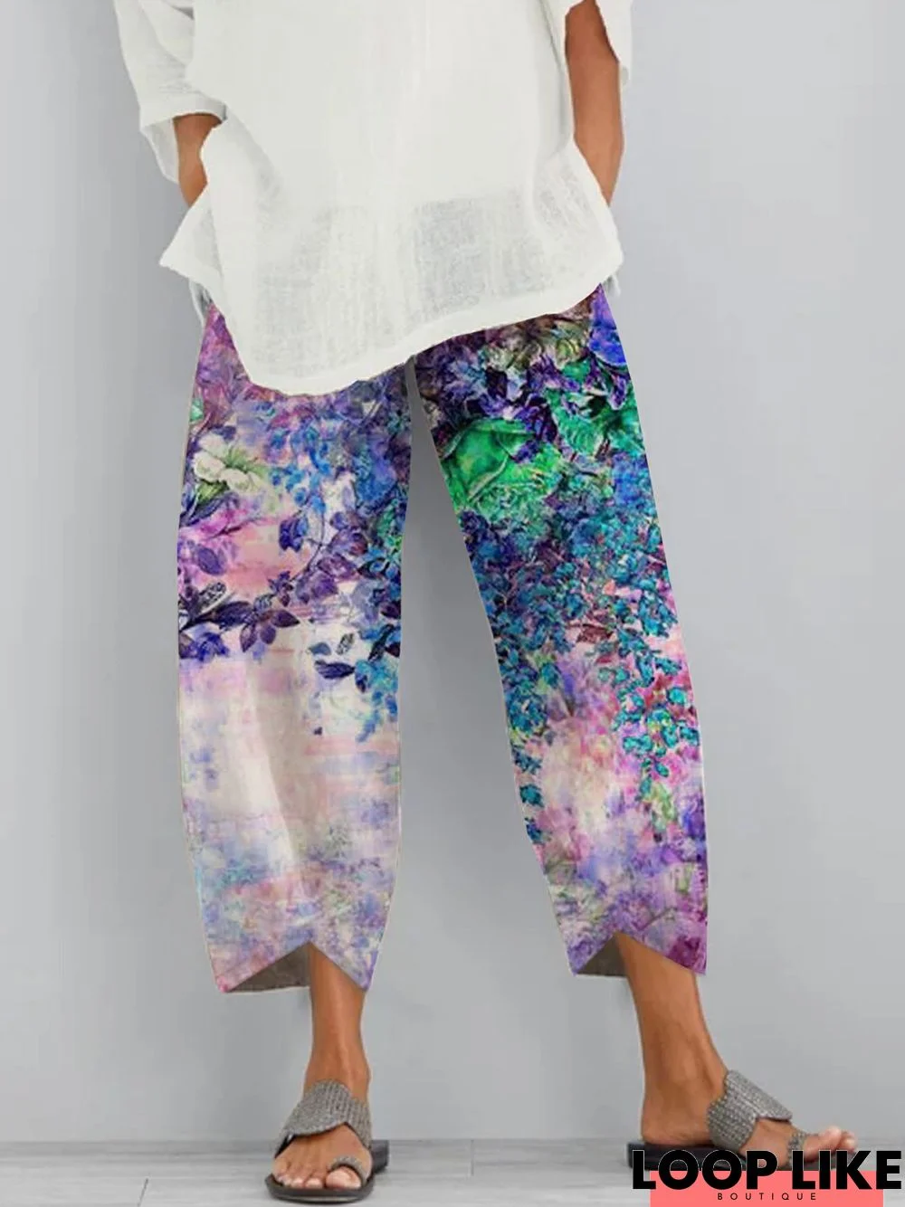 Floral  Shift  Printed  Cotton-blend  Casual All Season  Blue Pants