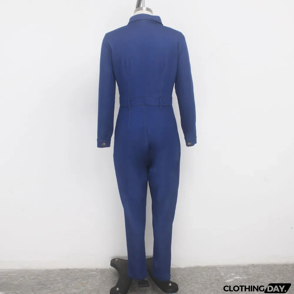 Plus Size Denim Long Sleeve Skinny Jeans Jumpsuits