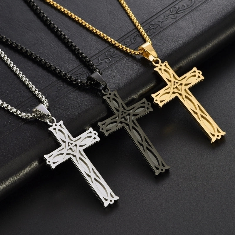 Rock Ethnic Style Minimalist Cross 304 Stainless Steel Polishing 18K Gold Plated Men’s Pendant Necklace