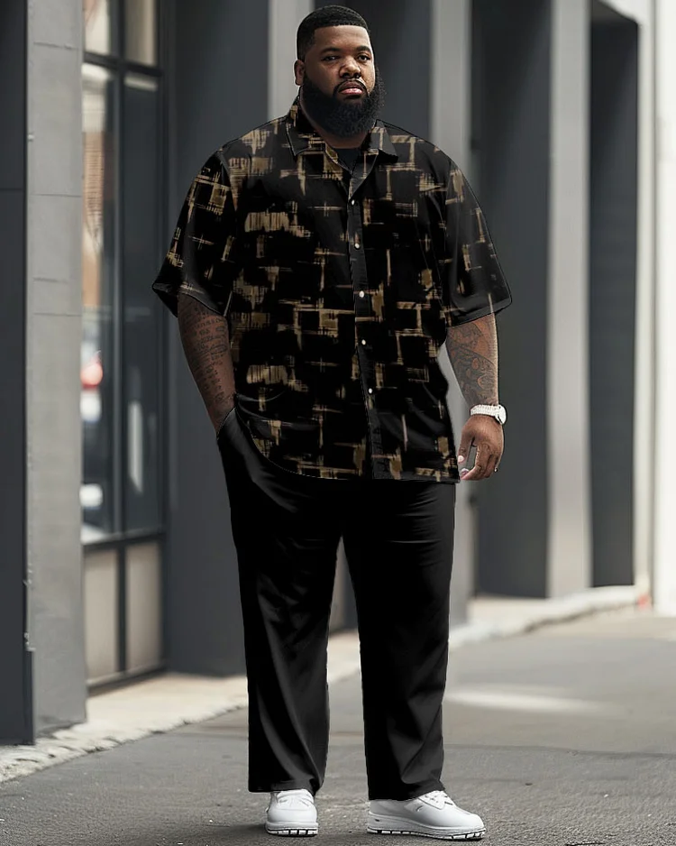 Men's Plus Size Simple Geometric Print Short Sleeve Shirt Suit