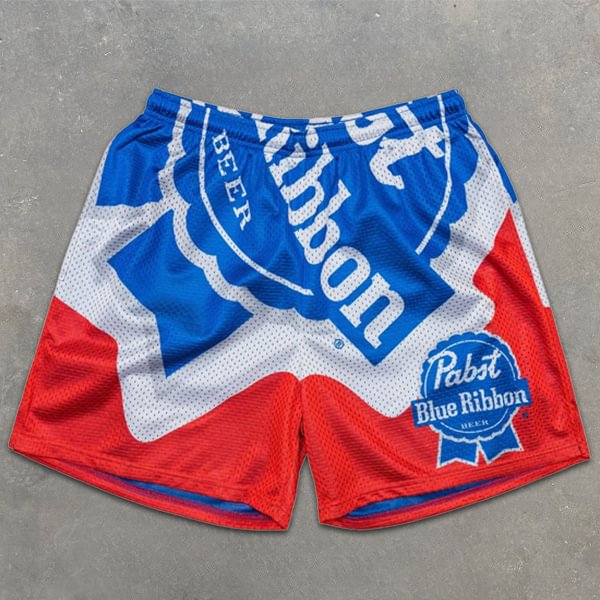 beer all over print elastic shorts