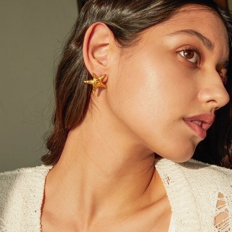 1 Pair IG Style Beach Pentagram 316 Stainless Steel  Titanium Steel 18K Gold Plated Ear Studs