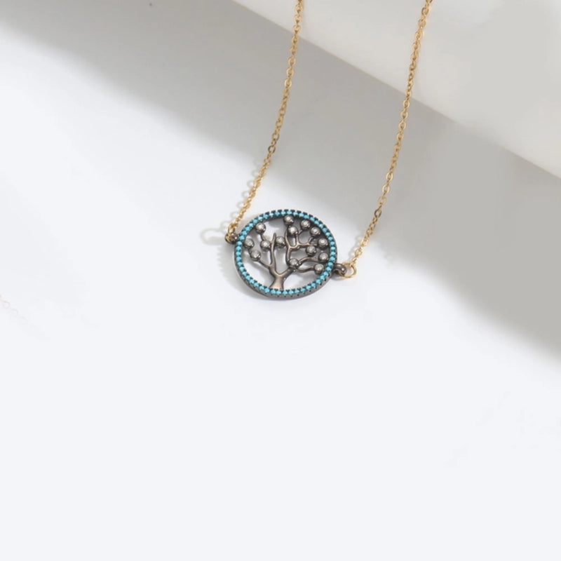 Copper 14K Gold Plated Inlay Tree Zircon Copper Necklaces