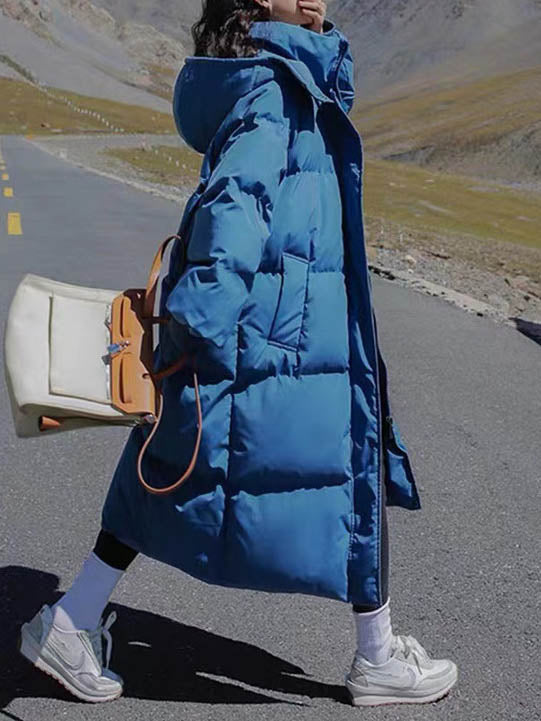 Women Long Sleeve Solid Zipper Loose Down Jacket Coats