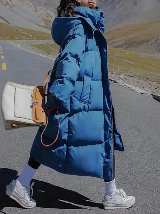 Women Long Sleeve Solid Zipper Loose Down Jacket Coats