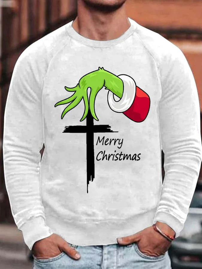 Men's Merry Christmas Cross Print Casual Sweatshirt