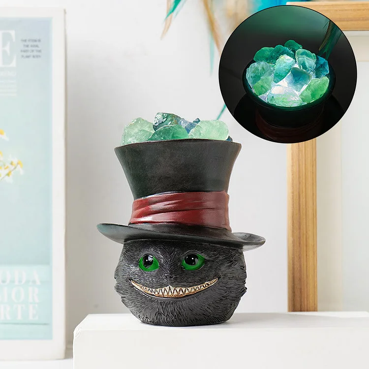 Olivenorma Natural Fluorite Hat Black Cat Crystal Lamp