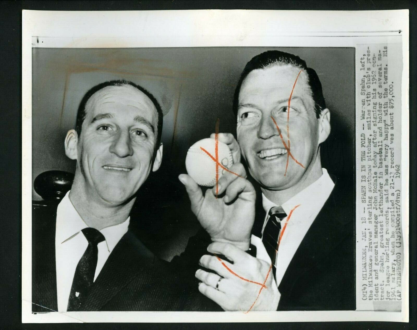 Warren Spahn & John McHale 1962 Press Photo Poster painting Milwaukee Braves