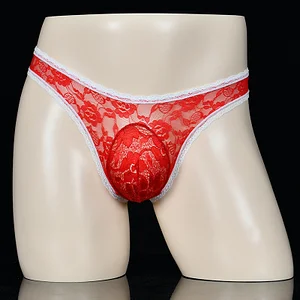 Men's lace briefs pouch bag big egg sexy color matching underwear