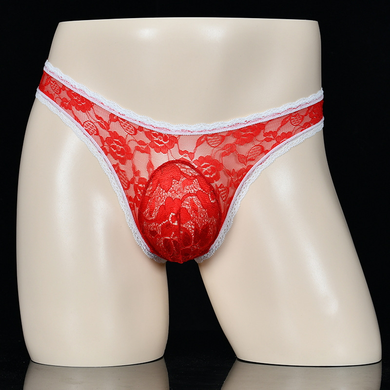 Men's lace briefs pouch bag big egg sexy color matching underwear