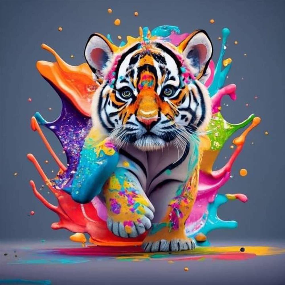 Colorful Little Tiger 30*30CM (Canvas) Full Round Drill Diamond Painting gbfke