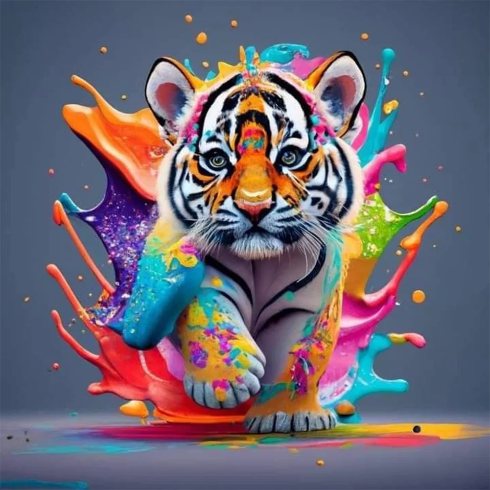 Diamond Painting - Full Round Drill - Colorful Tiger(Canvas|30*30cm)