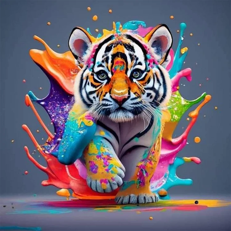 Full Round Diamond Painting - Colorful Little Tiger 30*30CM