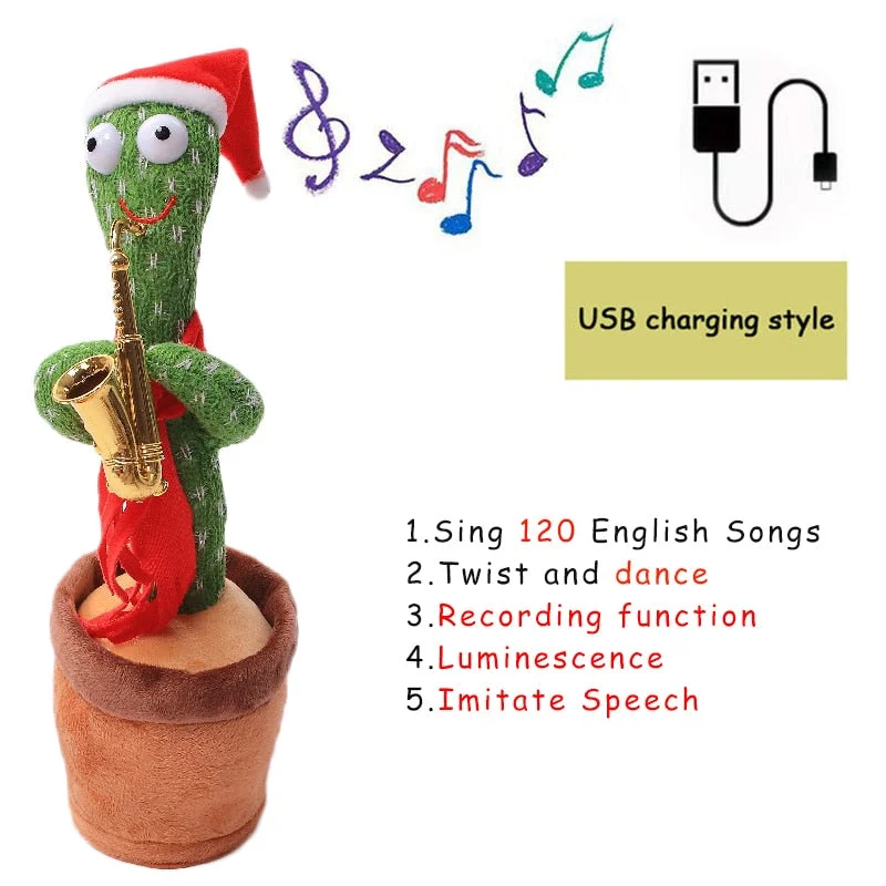 Bluetooth Dancing Cactus Talking Toy Electronic Plush Toys Sing Record Lighten Battery USB Charging Early Education Funny Gift