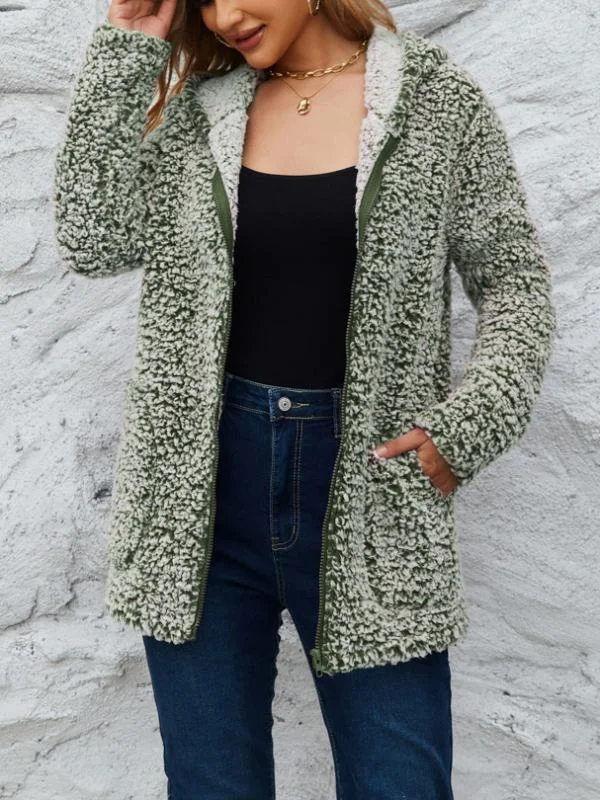 Long Sleeve Loose Hooded Furry Coat