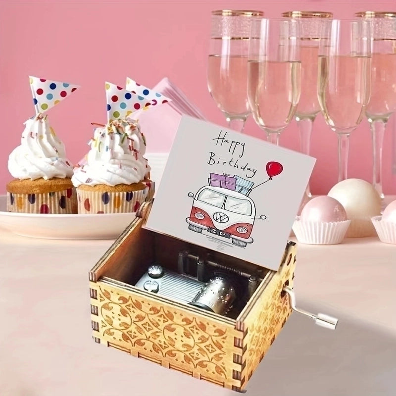 Happy Birthday Creative Painted Wooden Hand-cranked Simple Modern Music Box