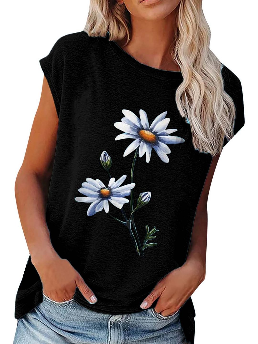 Women's Short Sleeve Scoop Neck Floral Printed Tops T-shirts