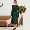 Maternity Round Collar Stripes Full Print Long-sleeve Dress