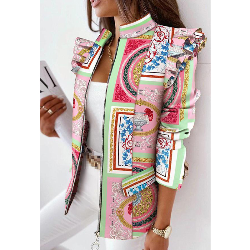 Casual Print  Ruffle Jacket wearshes
