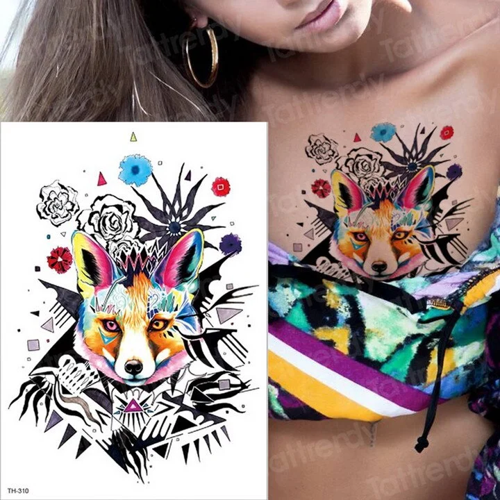 tattoo sleeve sticker watercolor animals temporary tattoos giraffe wolf tiger butterfly tatoo water color tattoo for girls body