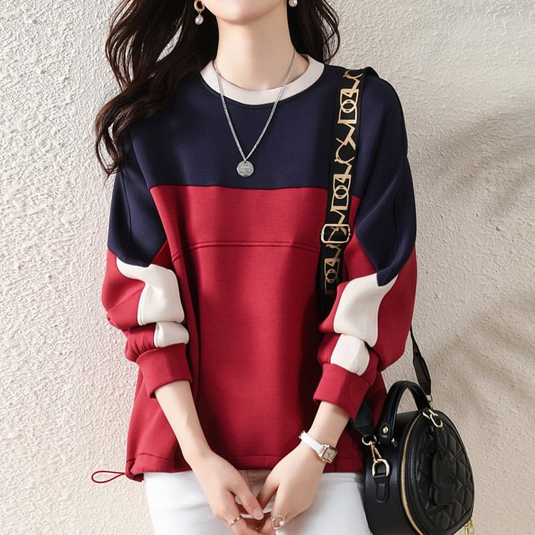 Paneled Casual Long Sleeve Sweatshirt QueenFunky