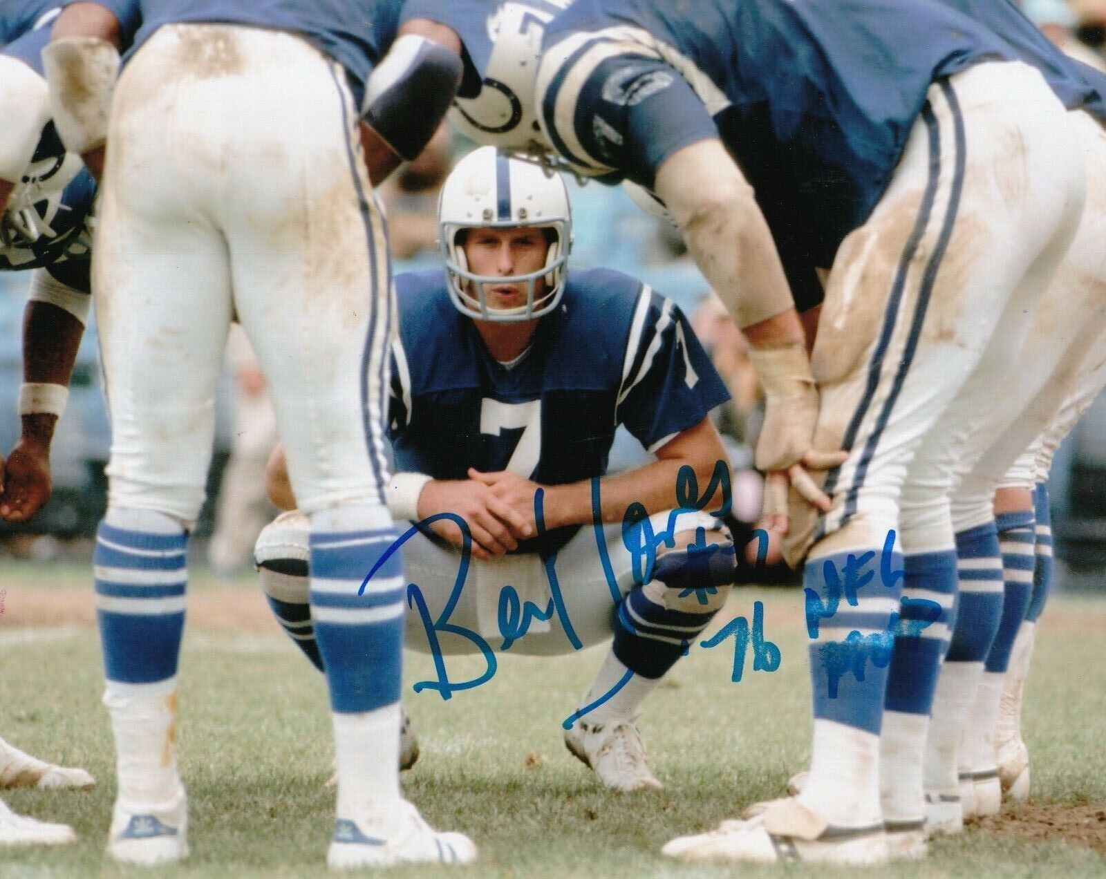 BERT JONES BALTIMORE COLTS 1976 NFL MVP ACTION SIGNED 8x10