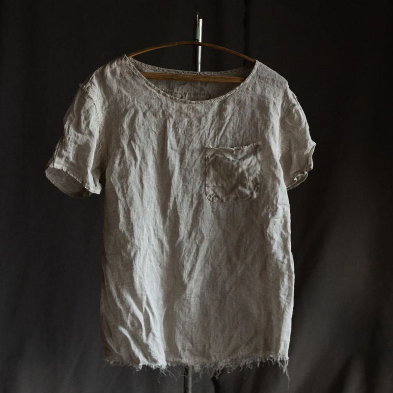 Men's Beige Linen Loose Fit Hand-Stitched Shirt